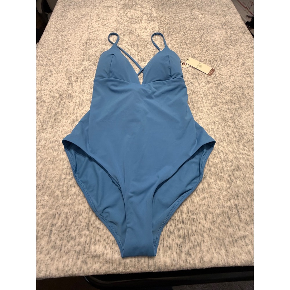 Calia 16 Blue V Neck Crisscross Strap One Piece‎ Swimsuit NWT